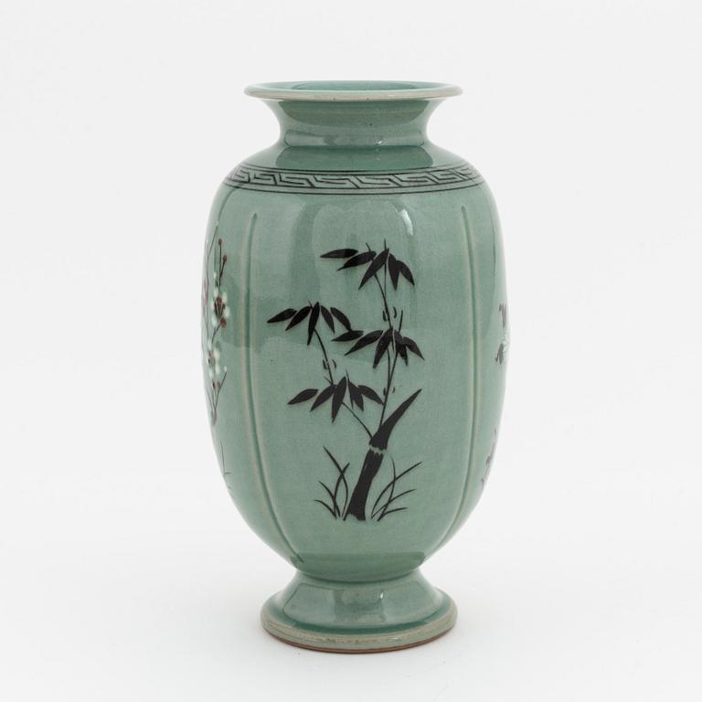 A Japanese celadon glazed vase, signed, 20th Century.