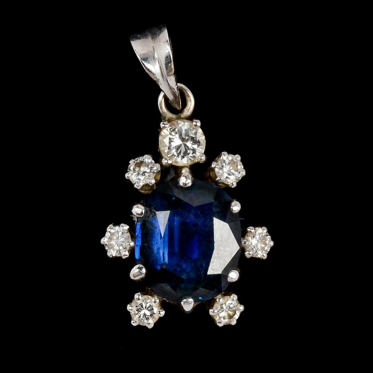 PENDANT, blue sapphire and brilliant cut diamonds, tot. app. 0.40 cts.