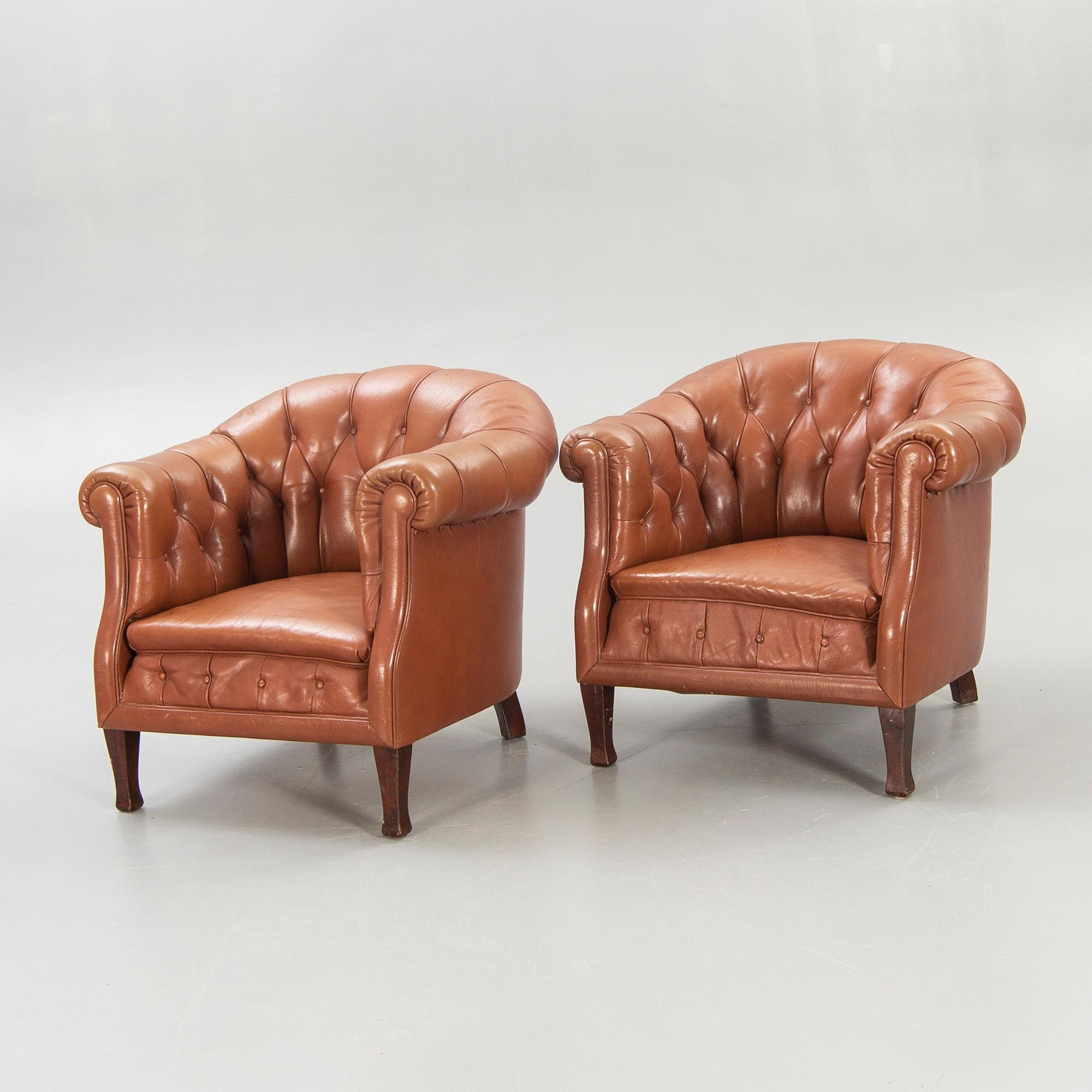Armchairs, "Club armchair", table, first half of the 20th century.