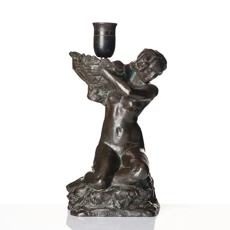 Alice Nordin, bordslampa, brons, Herman Bergman Konstgjuteri, Stockholm, signerad och daterad 1908.