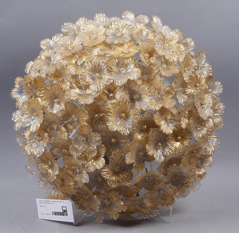 TAK OCH VÄGGARMATURER, 2 delar, glas. Murano, Italien.