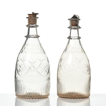 Flaskor, två stycken, glas, 1800-tal.