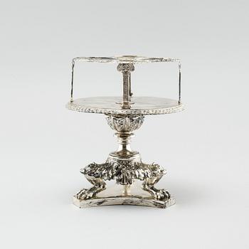 A silver bottle stand, by Gustaf Möllenborg (active 1823-1850), 1837. Weight 1236 g.
