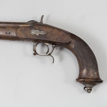 A 1840's French cased percussion pistols marked: Mre Rle de Maubeuge.