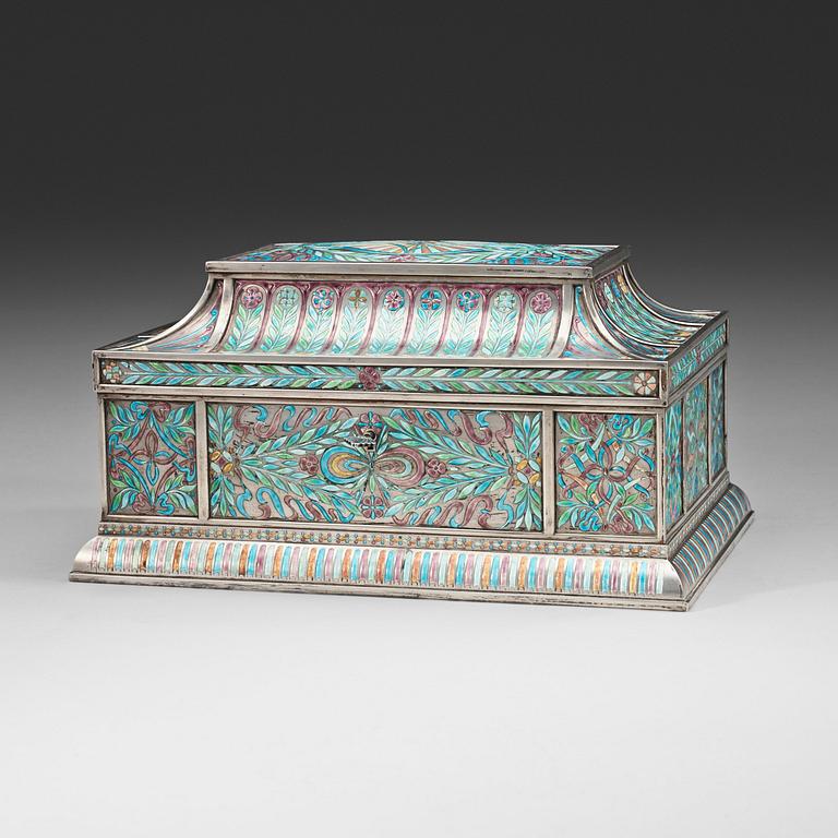 A Ferdinand Boberg Art Nouveau silver and enamel jewelry box, CG Hallberg, Stockholm 1909.