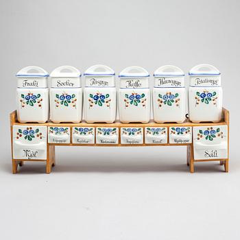 A set of earthenware kitchen jars from Gefle, first half of the 20th century.