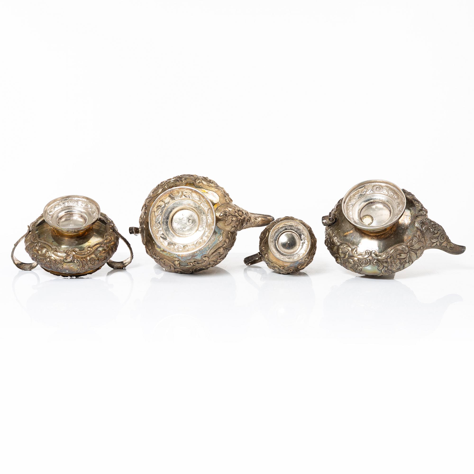 Kaffe- och teservis, 4 delar, silver, London, England 1828-29, Joseph Craddock resp Josiah Barnett.
