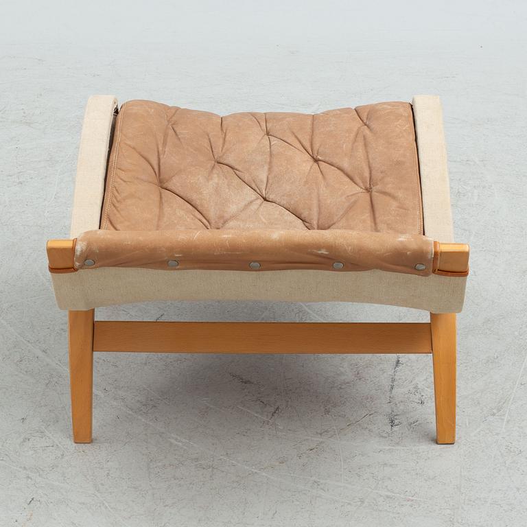 Bruno Mathsson armchair, "Pernilla" with footstool, Dux, late 20th century.