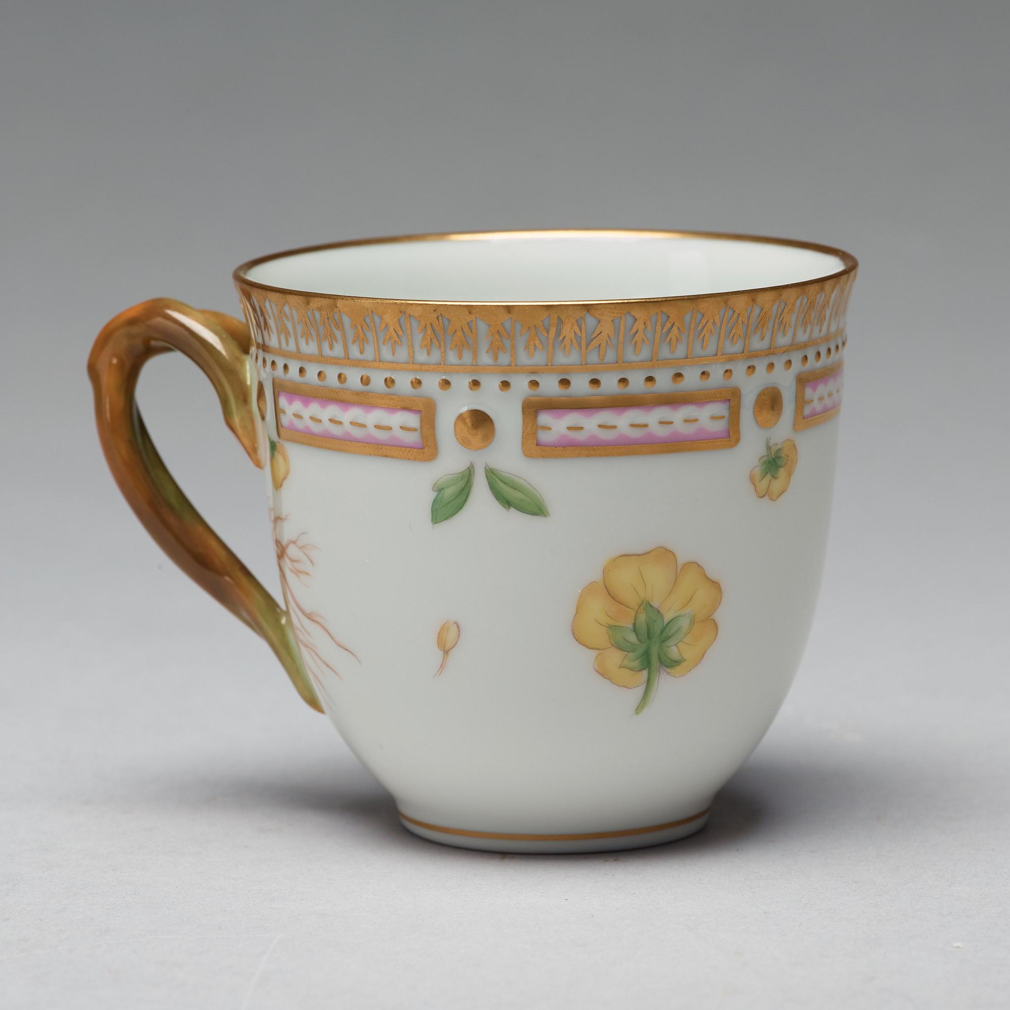 A set of four Royal Copenhagen 'Flora Danica' coffee cups with saucers, Denmark, 20th Century.