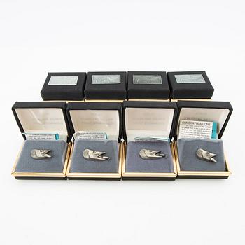 Side bell push pins 8 pcs in the form of a pike with a pull sterling silver, late 20th century.