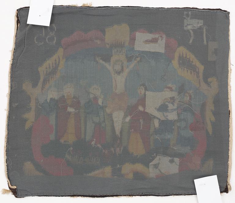 VÄVNAD, gobelängteknik. 37,5 x 44,5 cm. Sverige 1785. Förmodligen vävd av en medlem av den berömda småländska prästsläkten Rogberg-Oxelgren.