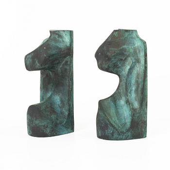 Björn Selder, a pair of green-patinated bronze sculptures/bookends, signed and numbered 4/100.