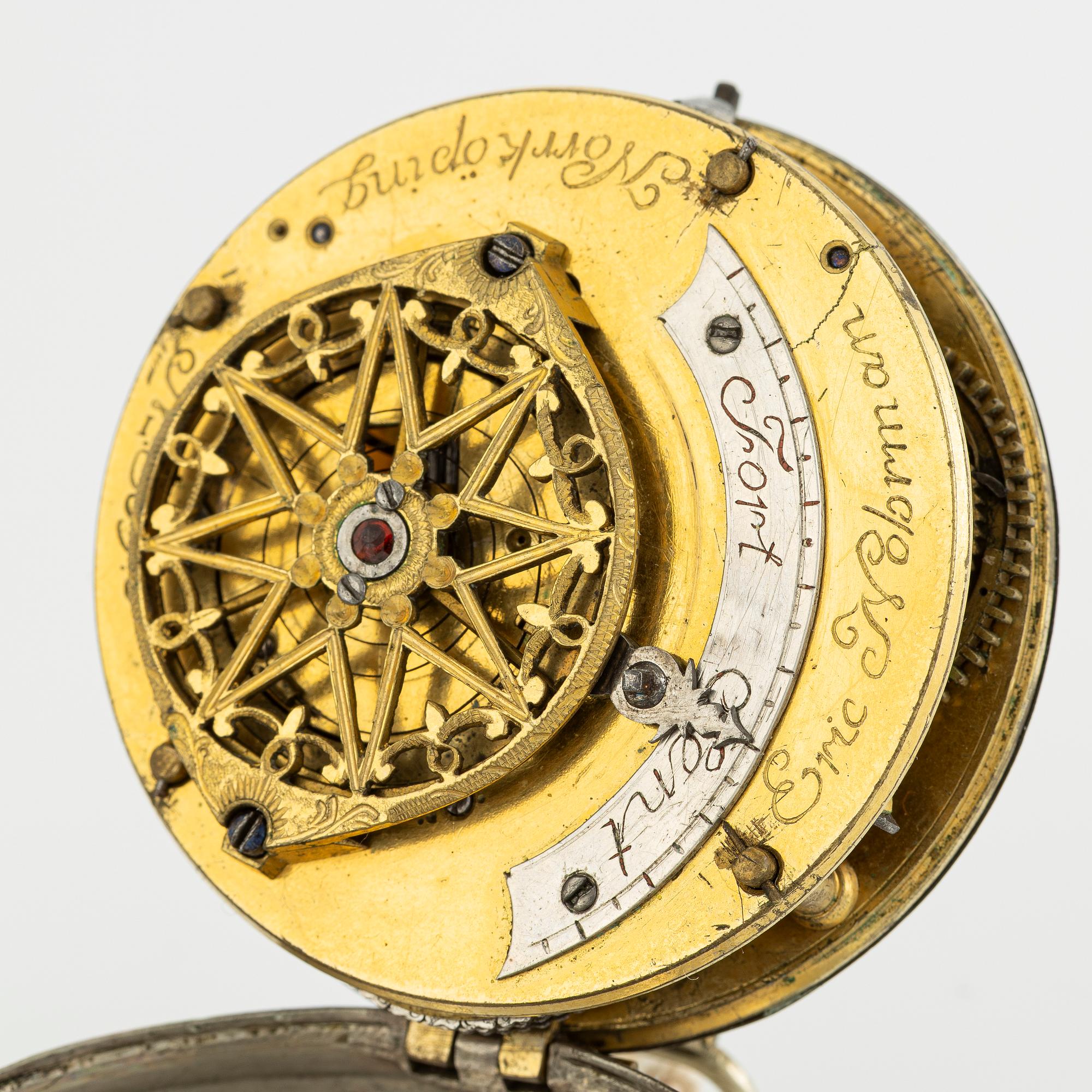 En samling fickur, spindelur, 3 st i silver.