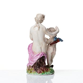 Figurin, porslin. Volkstedt, circa 1770, Venus och Cupid.