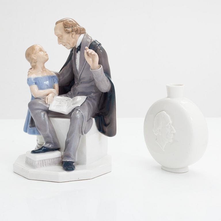 Four Bing & Grondahl figurines and a Royal Copenhagen vase, mid 20th century.