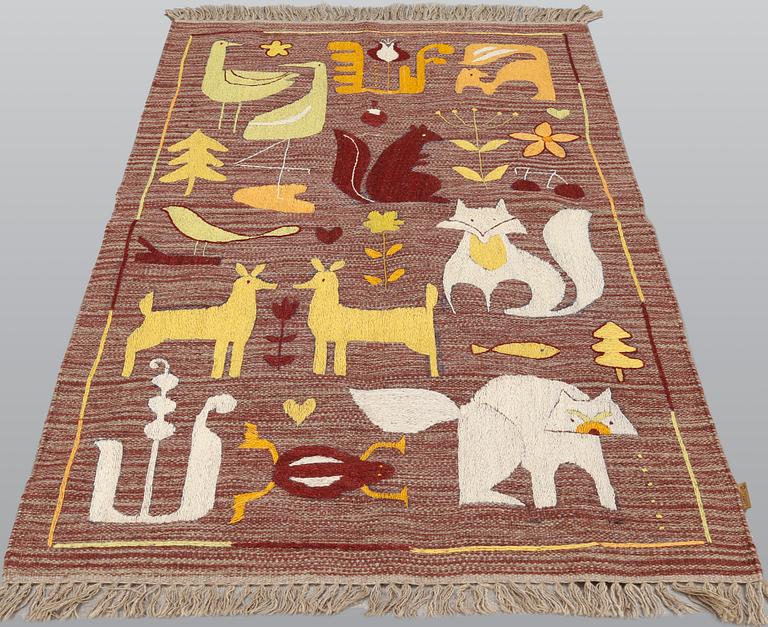 A carpet, embroiderad  flat weave, ca 156 x 99 cm.