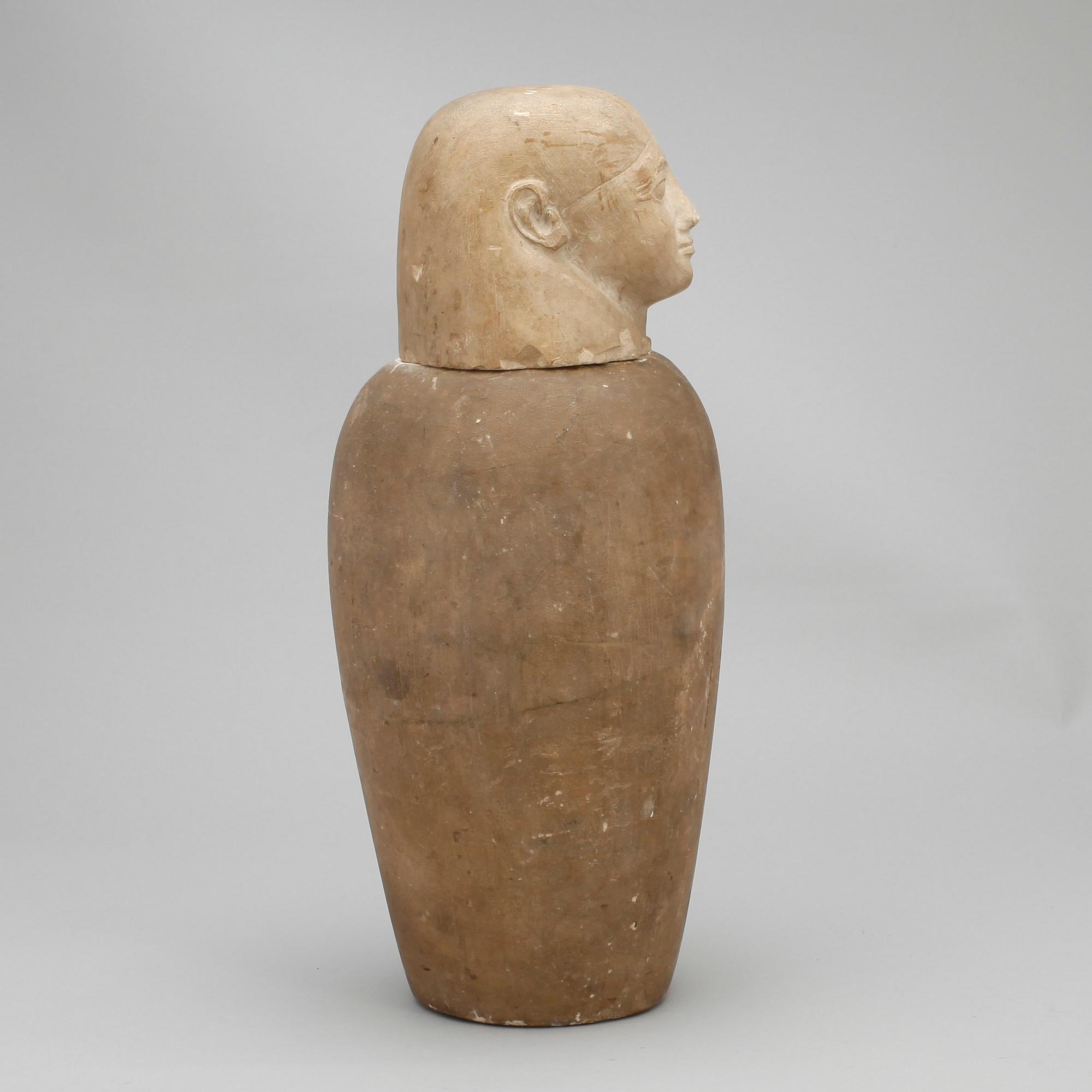 KANOPKÄRL, kalksten, Egypten troligen forntida och sentid 664-331 f Kr.