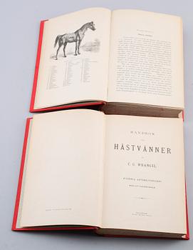 BÖCKER, 2 vol, "Handbok för Hästvänner" av CG Wrangel, Albert Bonniers Förlag, Stockholm 1887.