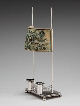 A Swedish 19th century silver reading-lamp, makers mark of Nils Jacob Adamsson, Norrköping 1841.