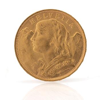 Gold coin Switzerland, 20 Franc, 1922.