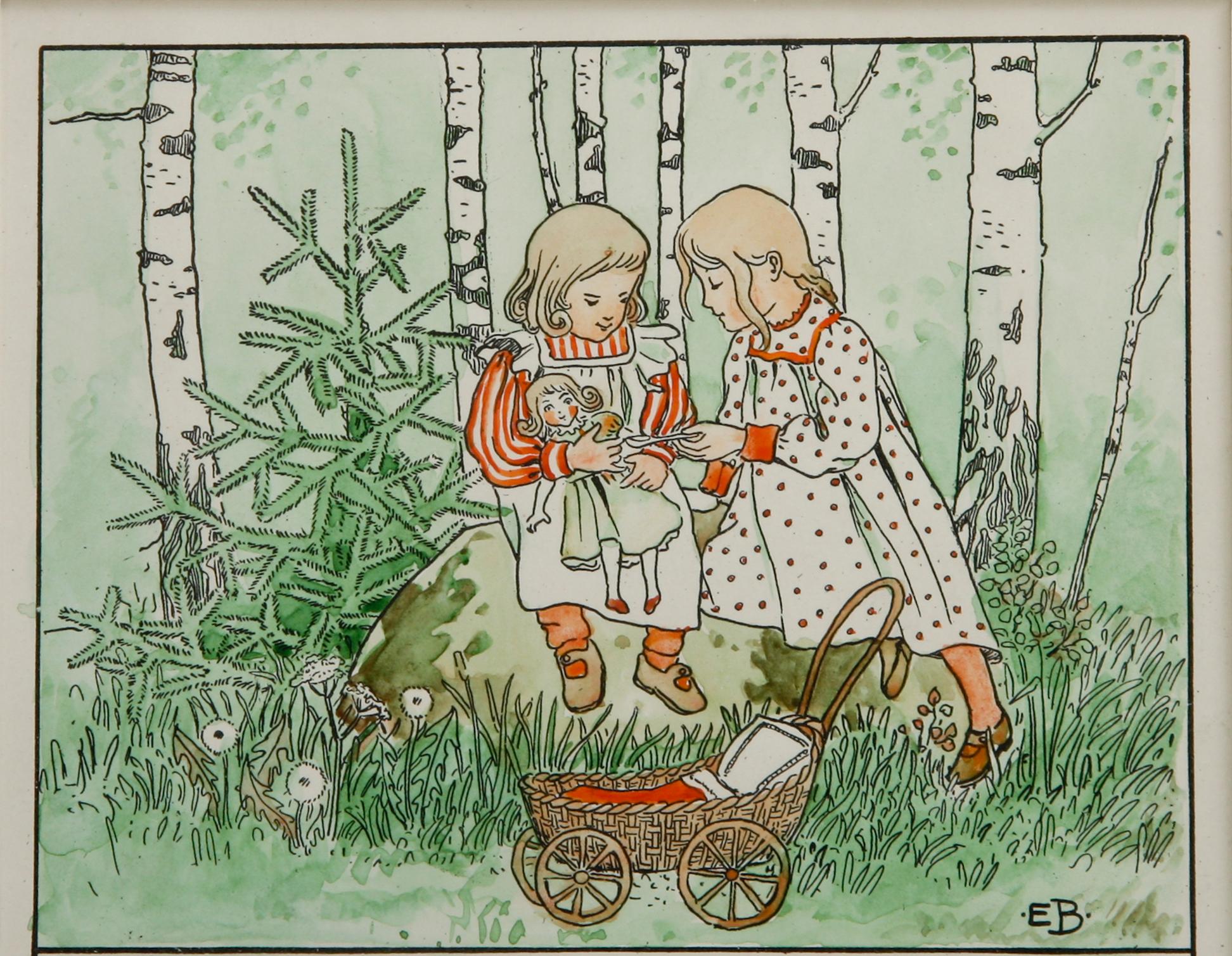 ELSA BESKOW, akvarell och tusch, monogramsign.