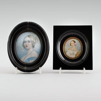 MINIATYRER, 2 st, gouacher, 1800-/1900-tal.