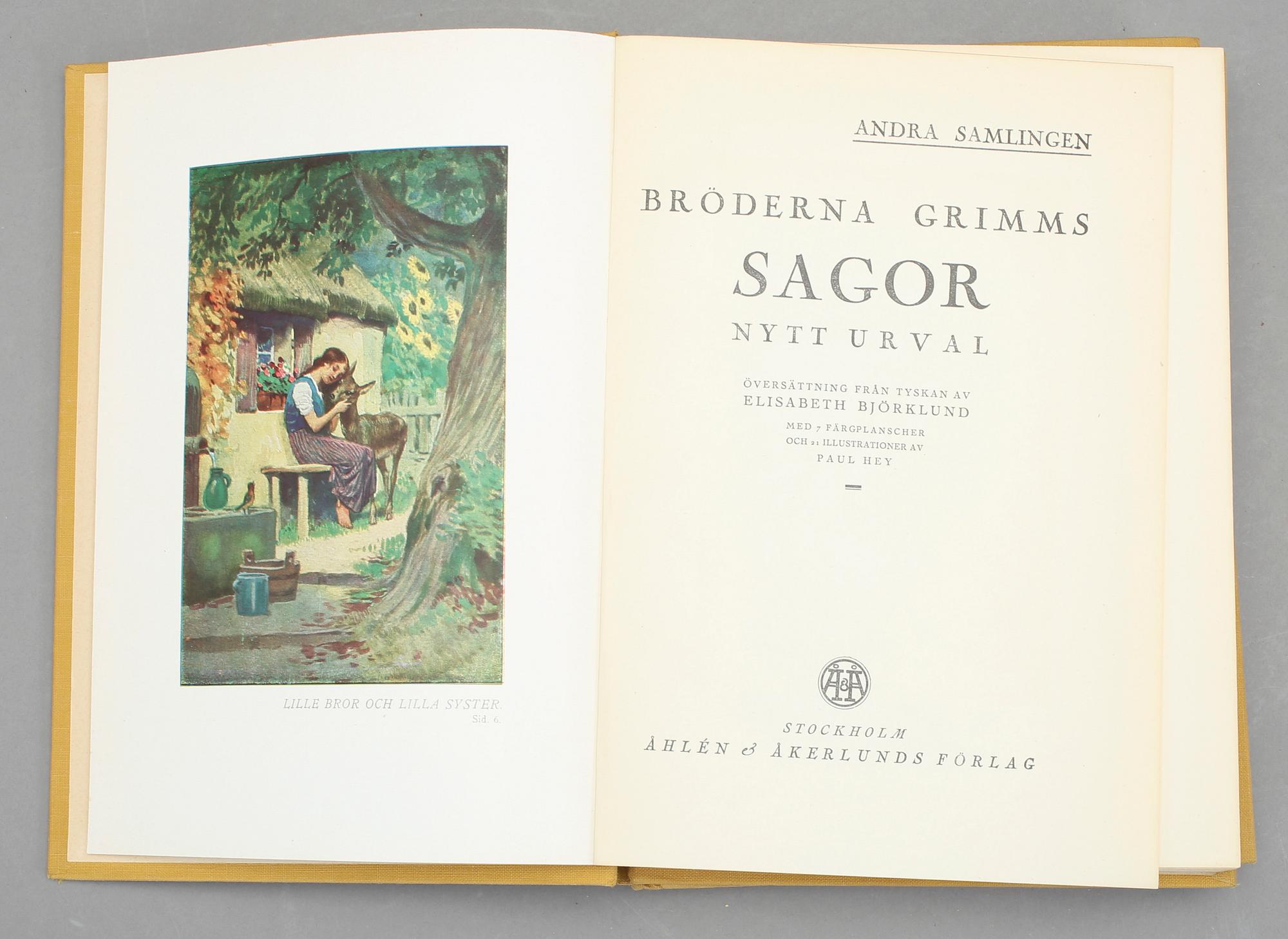 BÖCKER, 2 st. Bröderna Grimm Sagor, Andra samlingen, Åhlen och Åkerlunds Förlag, 1927. Första och andra delen.