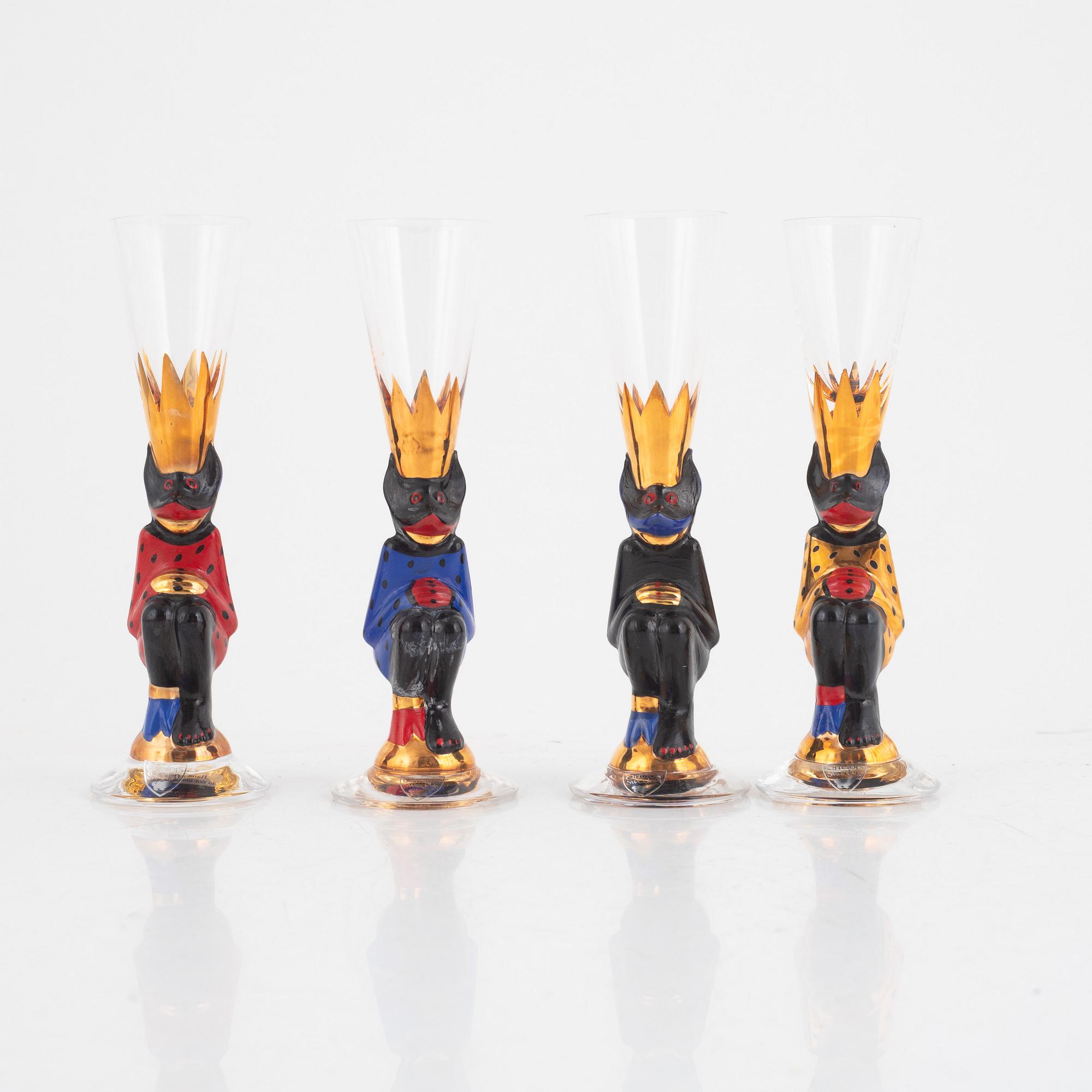 Gunnar Cyrén, snapsglas, fyra stycken, s.k. djävulsglas, 'Nobel', Orrefors.
