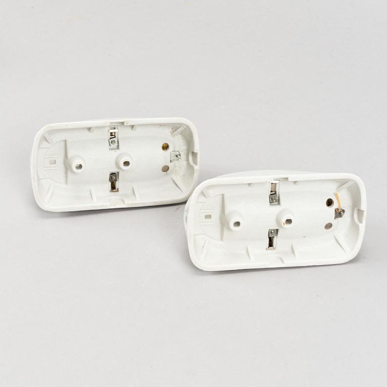 Wilhelm Wagenfeld, a set of three glass and ceramic bathroom lights, Lindner Keramik, Bamberg.