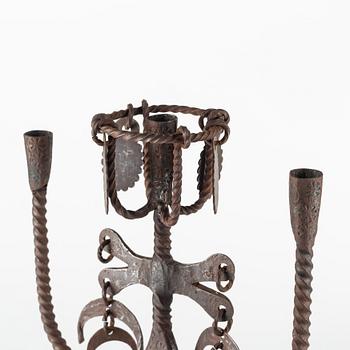 A SWedish wrought-iron four-light candlestick, circa 1900.