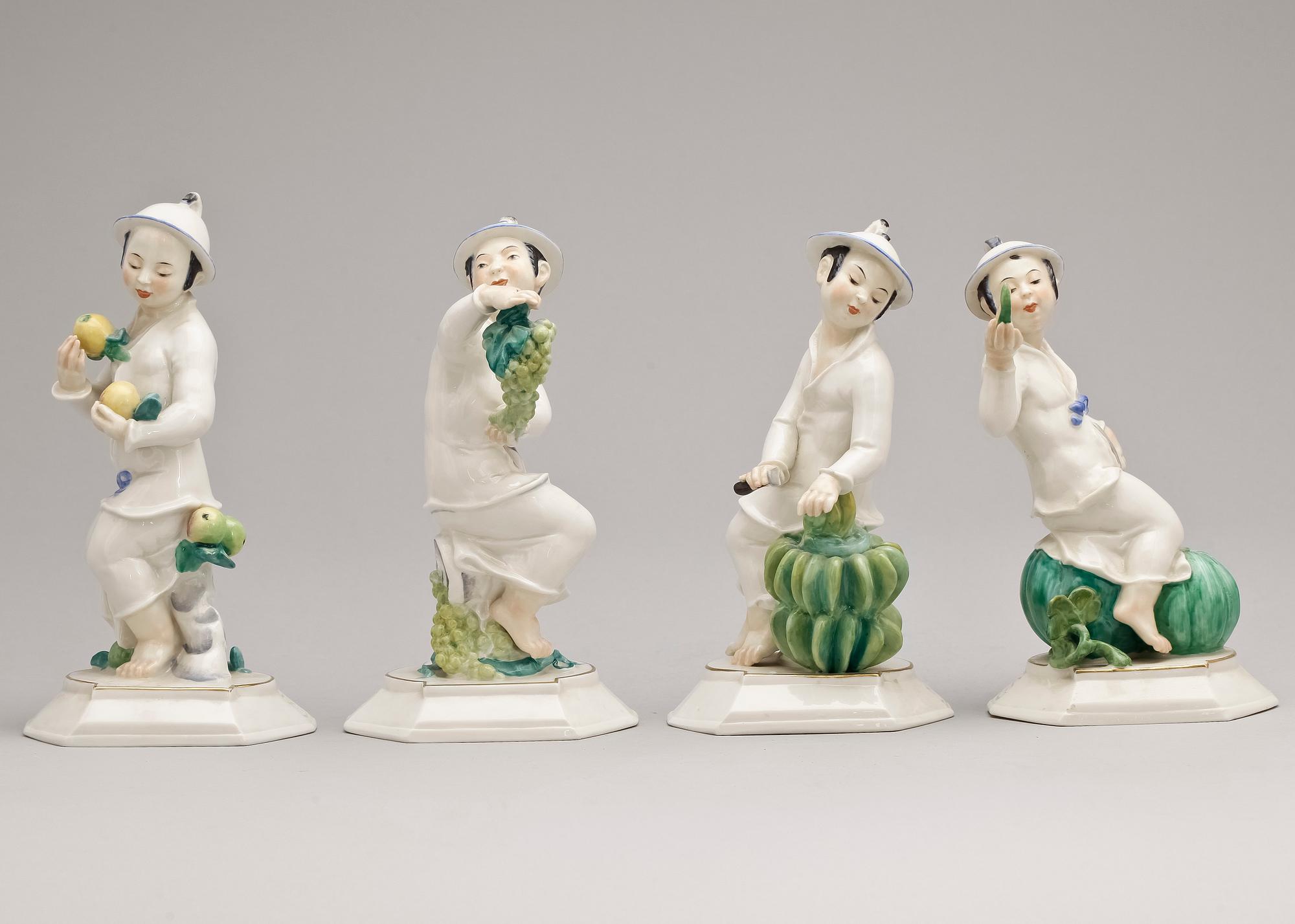 FIGURINER, 4 st, porslin, Schwarzburger-Werk-Staetten, Tyskland, 1900-tal.