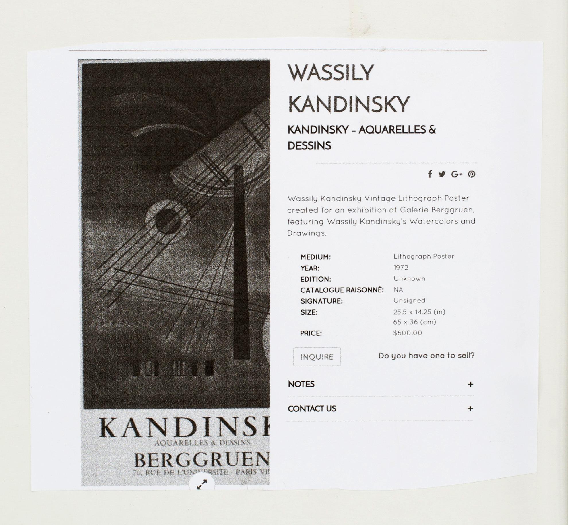 WASSILY KANDINSKY, after, Lithograph poster. "Berggruen" Mourlot 1972.