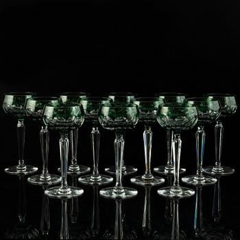 12 glasses from Val St Lambert in Belgium, around the mid 20th century.