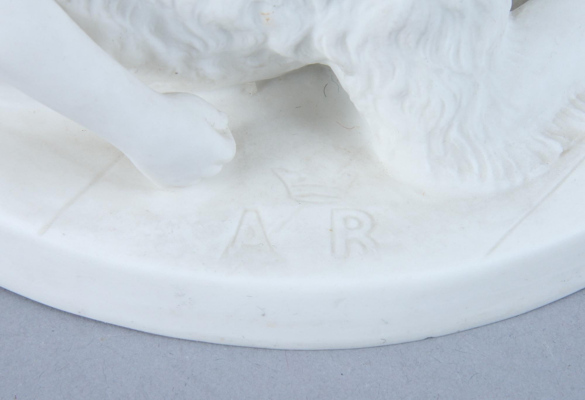 FIGURINER, 2 st, parian, "Kan du inte tala" 1907 samt "Hund med gosse", 1891, Gustafsberg.