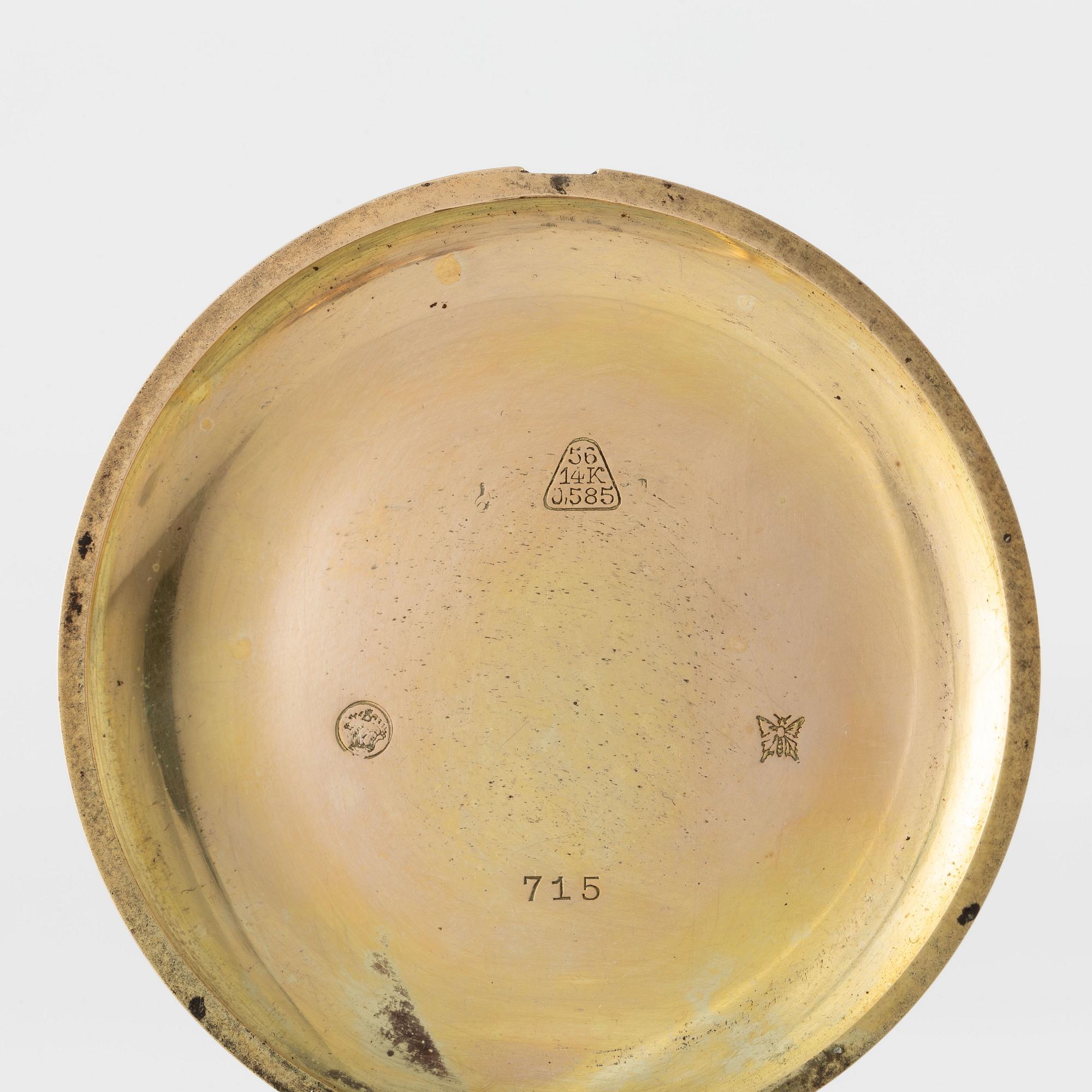 Fickur, savonett, 14K guld, 56 mm.