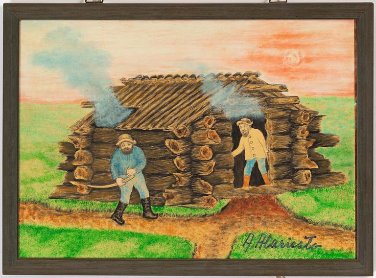 Andreas Alariesto, mixed media on paper on panel, signed.