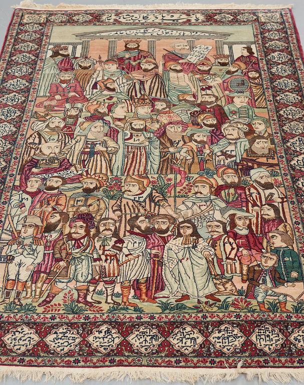 MATTO, an antique Kerman Laver figural, "the Rulers of the World", ca 234-235 x 142 cm.