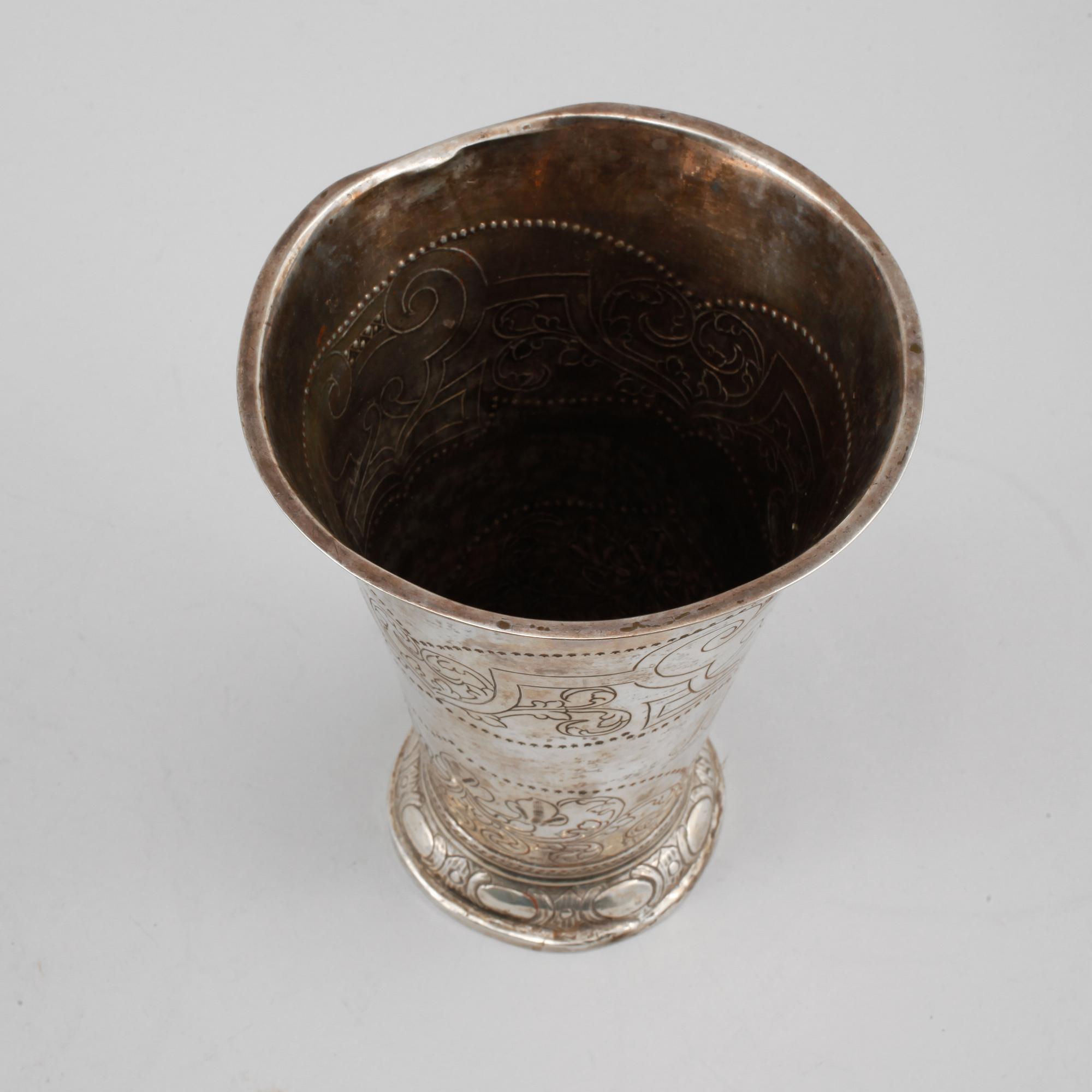 BÄGARE, silver, Petter Röding, Varberg, 1762, vikt 185 gram.