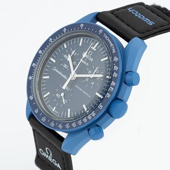 Swatch/Omega, MoonSwatch, Mission to Neptune, chronograph, wristwatch, 42 mm.