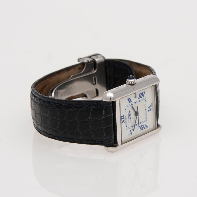 ARMBANDSUR, herr, Must de Cartier, sterling silver, läderarmband.