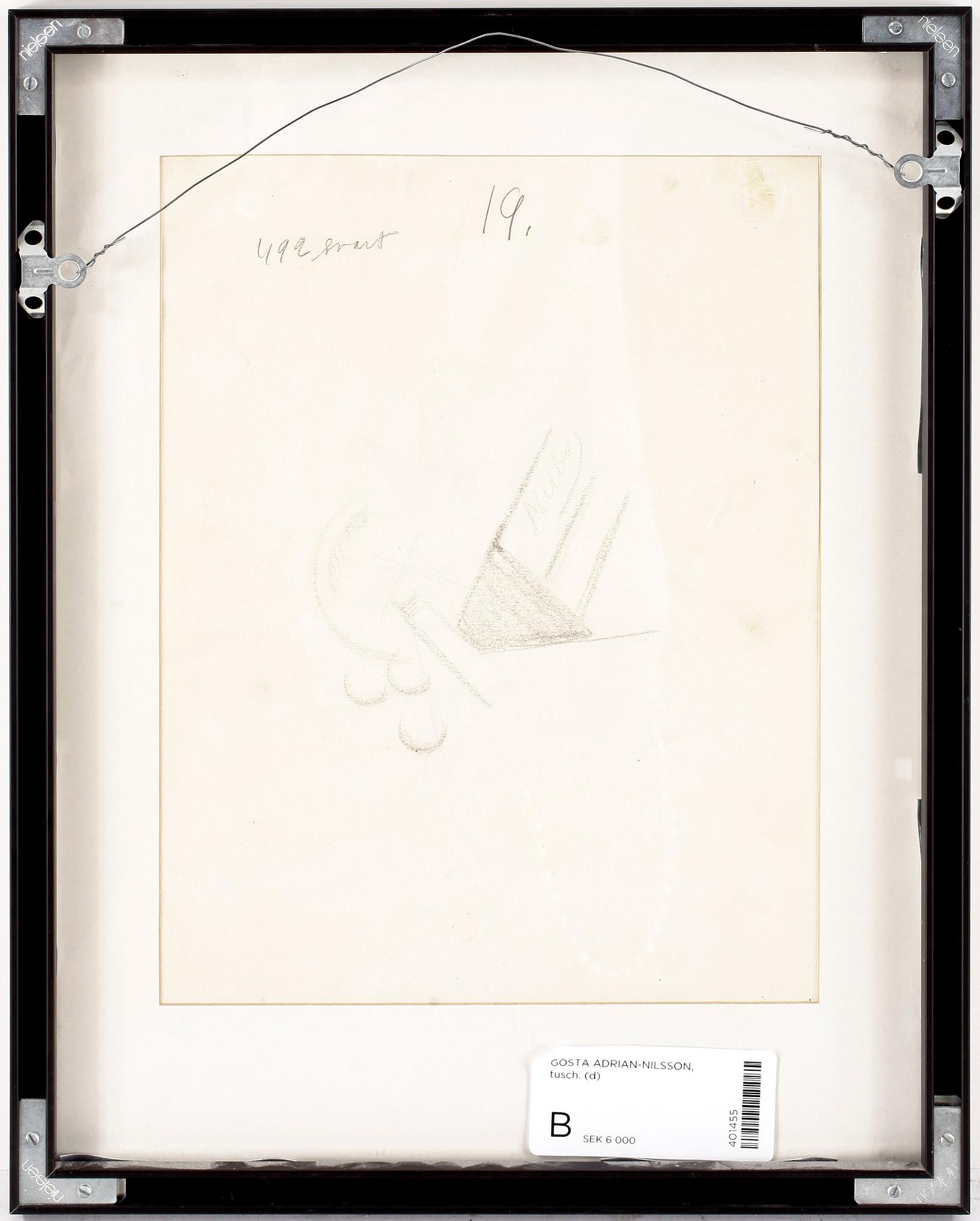 GÖSTA ADRIAN NILSSON, tusch resp blyerts, en monogramsign.