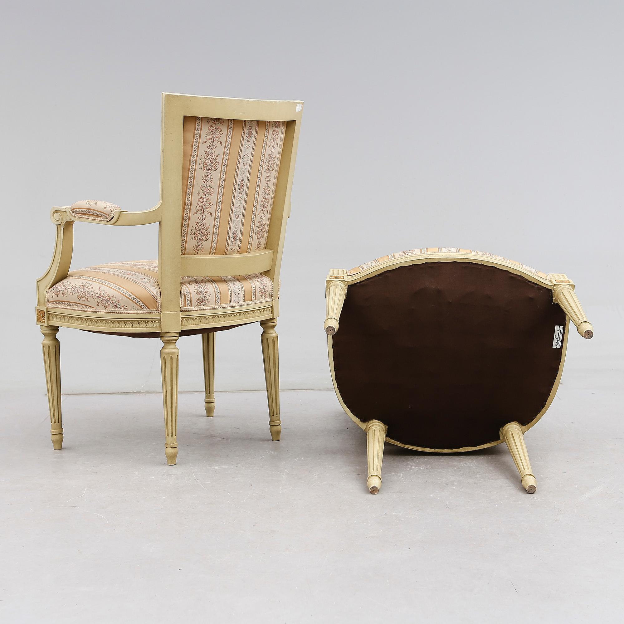 KARMSTOLAR, 1 par, gustaviansk stil, 1900-talets mitt.