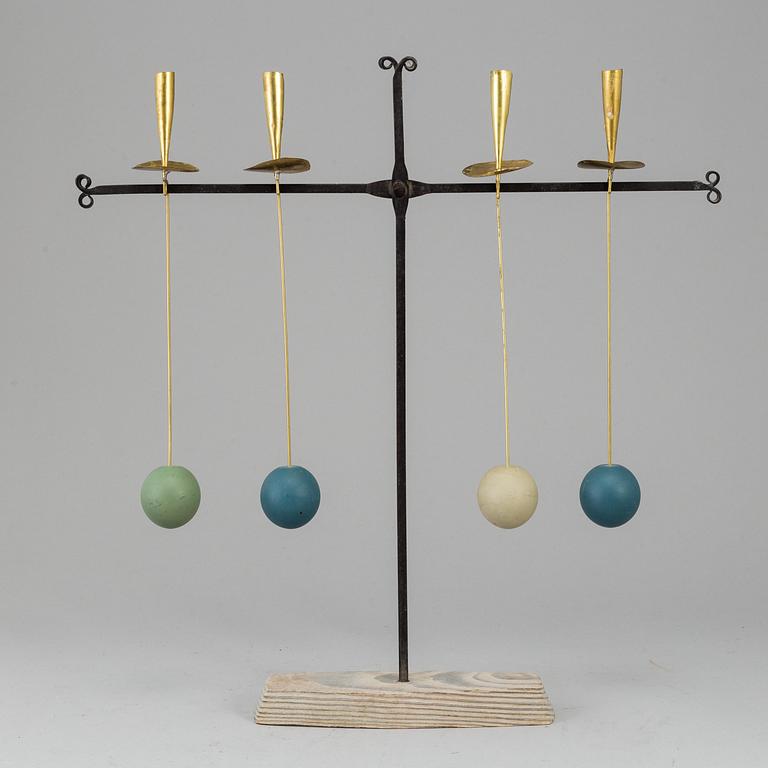 THOMAS HELLSTRÖM, a wrought iron and brass candelabrum from THO Hantverk Rättvik, Bleckogården, 1950's.