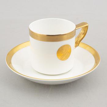 Karin Björquist, five 'Nobel' bone china coffee cups with saucers, Rörstrand.