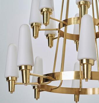 A Swedish 1950's brass chandelier.