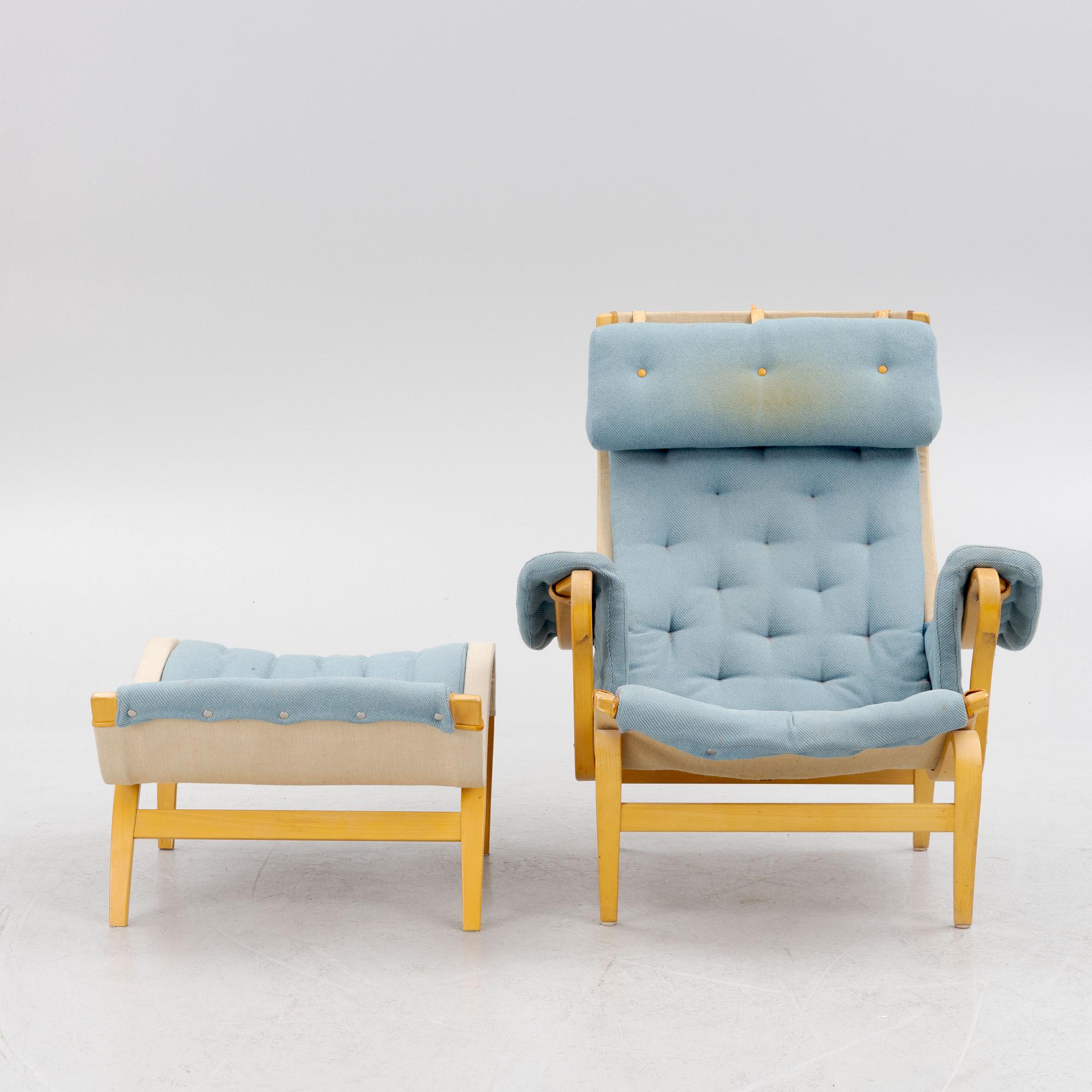 Bruno Mathsson, fåtölj med fotpall, "Pernilla", DUX.