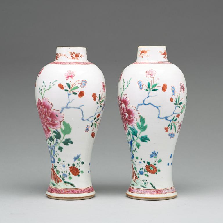 A pair of famille rose vases, Qing dynasty, Qianlong (1736-95).