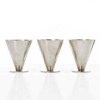 Wiwen Nilsson, Three small silver cups, mark of Wiwen Nilsson, Lund, Sweden 1937-39.