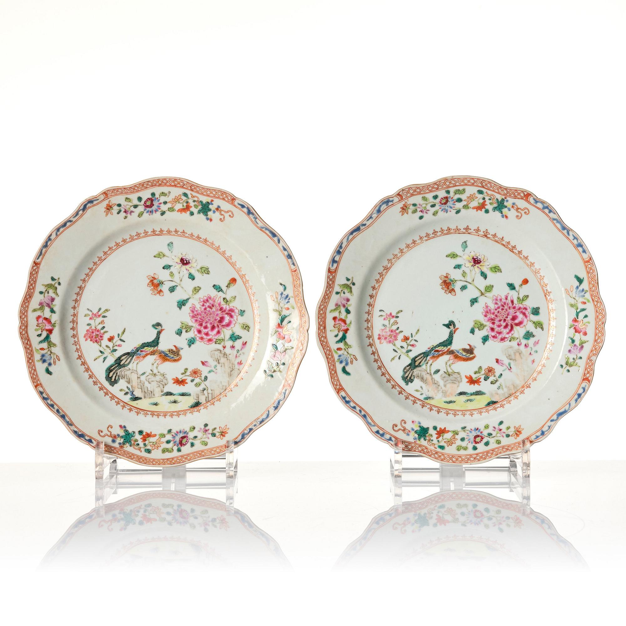Tallrikar, sex stycken, kompaniporslin. Qingdynastin, Qianlong (1736-95).