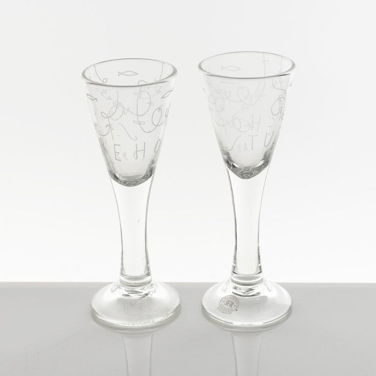 Jonas Bohlin, a pair of snapsglasses , numbered, Rejmyre, for Sturehof jubilee 1997.